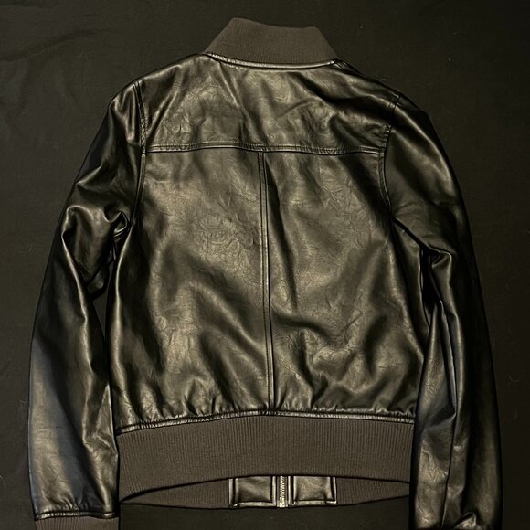 A New Day Black Faux Leather Raylon Bomber Jacket Size XS - Picture 3 of 6